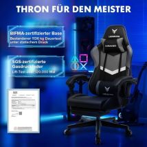 Chaise Gaming Repose-pieds Télescopique - Pu - Gris - 47p 47l 132h Cm - Luckracer