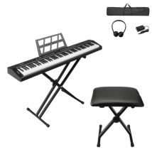 Alightup - Pack Piano - Piano Numérique - 88 Touches Semi Lestées Noir - Stand X Tabouret Inclus