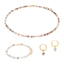 Collier, Bracelet Et Boucles D'Oreilles Serena En Pierres Agate Botswana - Sloya