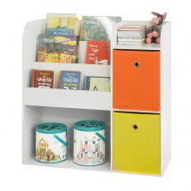 Sobuy Kmb37-w Étagère De Rangement Pour Livres Et Jouets Enfant Bibliothèque Avec 2 Paniers - Sobuy