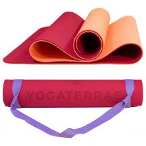 Tapis Yoga Rose Glamour Corail Tpe Dim. 183x61x0,6 Cm + Sangle De Transport Et D’étirements En Coton - YOGATERRAE