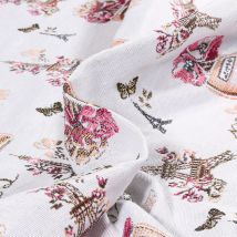 Tissu Jacquard Paris Et Tour Eiffel Sur Fond Blanc - Au Mètre - Craftine