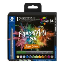 12 Feutres - Pointe Pinceau - Staedtler - Pigment Arts Pen - Couleurs Nature