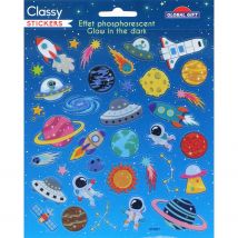 Autocollants Phosphorescents - Astronautes Et Fusées - Colorés - Global Gift