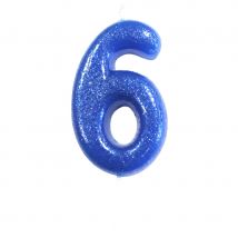 Bougie Bleu Glitter Chiffre 6 (7 Cm) - CREATIVE PARTY