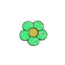 Ecusson Thermocollant Fleur Sequins Vert Gazon 6x5,5cm - My mercerie