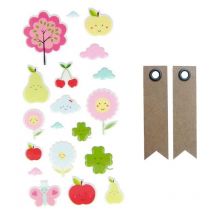 Autocollants Puffies Fruits Adorables + 20 Étiquettes Kraft Fanion - Youdoit