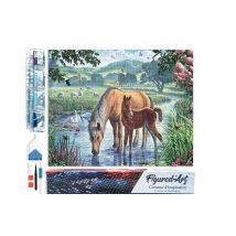 Diamond Painting Broderie Diamant Figured’art 40x50cm Toile Entière Roulée Avec Diamants Carrés - Chevaux Et Ruisseau - Figured'Art