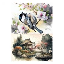 1 Feuille De Papier De Riz 21 X 29,7 Cm Ab Studio Oiseau Temple 1734 Scrapbooking