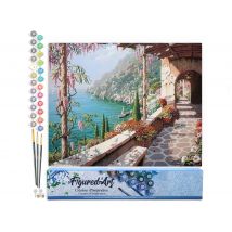 Peinture Par Numéro Figured'art - Vue Mer Depuis Le Patio - Kit De Loisir Créatif Diy Numéro D'Art Complet - 40x50cm Sans Châssis En Bois