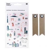 Stickers Gel Transparent Cities Tokyo + 20 Étiquettes Kraft Fanion - Youdoit