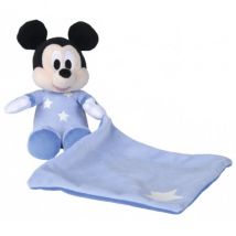 Peluche Mickey Avec Son Mouchoir Phosphorescente Bleu 18 Cm Disney - Doudou Brille Dans La Nuit - Nicotoy - Nicotoy