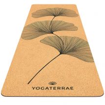 Tapis De Yoga Antidérapant Liège-caoutchouc Naturel Ginkgos Yin Yang 183x66x0,5cm + Sangle Transport - YOGATERRAE
