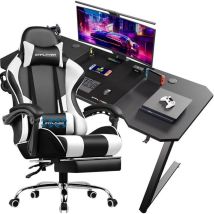 Chaise Gaming Avec Bureau Gtplayer - Cuir Et Tissu - Blanc - 51x70x135 Cm - Gtplayer
