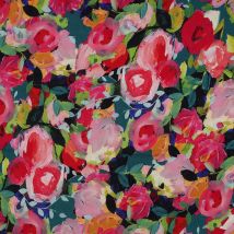 Tissu Jersey Viscose Imprimé Fleurs Peintes Sur Fond Noir - Au Mètre - Craftine