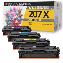 207x - Pack 4 Toners Hp 207x / 207a Compatibles M255dw M283fdw M282nw - 123consommables