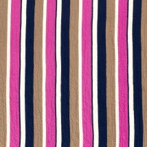 Tissu Viscose Gaufré Rayé Fuschia Et Taupe Sur Fond Blanc - Craftine