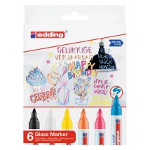 Marqueurs - Verre Et Vitre - 6 Couleurs - Effaçable - Pointe Ronde 1,5 À 3mm - Edding