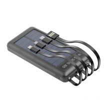 Setty Batterie De Secours Solaire 10000mah Avec 4 Câbles Intégrés Noir