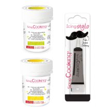 2 Colorants Alimentaires Jaune-vert Citron + Stylo Glaçage Noir - Scrapcooking