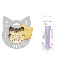 Kit Pour Biscuit En Relief Chat + Stylo Au Chocolat Lilas - Scrapcooking
