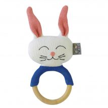 Hochet Lapin En Coton Avec Anneau De Dentition En Bois - Sevira Kids