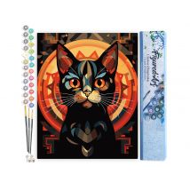 Peinture Par Numéro Figured'art - Chat Noir Art Déco - Kit De Loisir Créatif Diy Numéro D'Art Complet - 40x50cm Sans Châssis En Bois