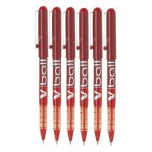 Lot De 6 Stylos Roller V-ball Rouge Pointe Moyenne 0,7 Mm Pilot