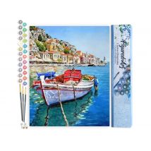 Peinture Par Numéro Figured'art - Barque Amarrée Au Port - Kit De Loisir Créatif Diy Numéro D'Art Complet - 40x50cm Sans Châssis En Bois