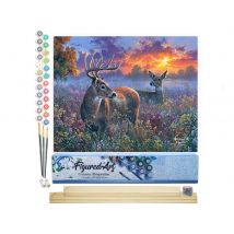 Peinture Par Numéro Figured'art - Couple De Cerfs - Kit De Loisir Créatif Diy Numéro D'Art Complet - 40x50cm Toile Roulée + Châssis En Bois À Monter