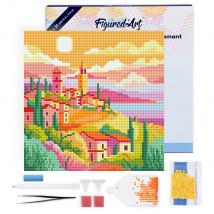 Mini Diamond Painting Broderie Diamant Figured’art 25x25cm Toile Tendue Sur Châssis En Bois - Diamants Ronds - Printemps En Toscane - Figured'Art