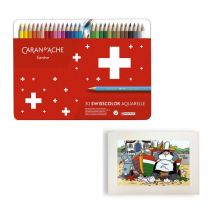 Boite De 30 Crayons De Couleur Aquarellables - Caran D'Ache + 2 Cartes Postales Mam Goudig