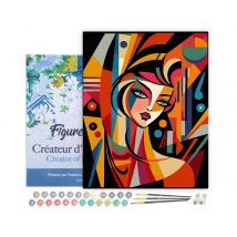 Peinture Par Numéro Figured'art Avec Cadre - Femme Abstraite Style Picasso - Kit De Loisir Créatif Diy Numéro D'Art Complet - 40x50cm Toile Tendue Sur