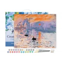 Peinture Par Numéro Figured'art Avec Cadre - Monet Impression Soleil Levant - Kit De Loisir Créatif Numéro D'Art - 40x50cm Toile Tendue Sur Châssis