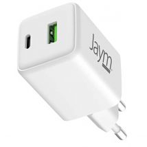 Jaym Chargeur Secteur Usb-c Power Delivery 30w / Usb-a Quickcharge 18w Gan Compact Blanc