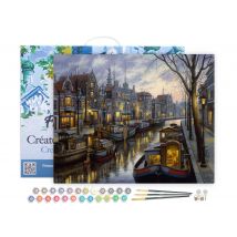 Peinture Par Numéro Figured'art Avec Cadre - Vie Sur Le Canal - Kit De Loisir Créatif Diy Numéro D'Art Complet - 40x50cm Toile Tendue Sur Châssis
