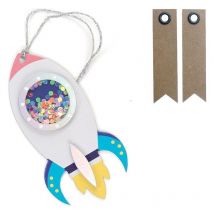 2 Étiquettes 3d Shaker Tags Fusée + 20 Étiquettes Kraft Fanion - Graine Creative