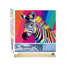 Peinture Par Numéro Figured'art - Rayure De Zèbre Pop Art - Kit De Loisir Créatif Diy Numéro D'Art Complet - 40x50cm Toile Roulée + Châssis En Bois À