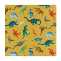 Tissu Coton Dashwood Jurassic Sur Fond Jaune Jaune Vendu Au Mètre