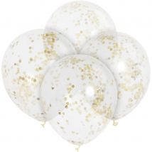 6 Ballons Transparents Et Confetti Or - Annikids