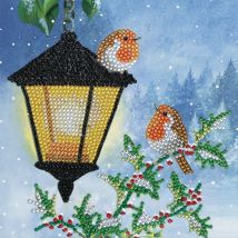 Kit Carte Broderie Diamant Rouge-gorges En Hiver 18x18cm - Crystal Art