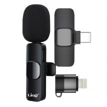 Microphone Sans Fil Réduction De Bruit Adaptateurs Usb C Et Lightning Linq Noir