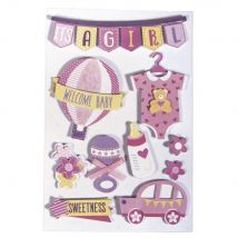 3d Sticker En Papier Bébé, Rose Layette, Avec Effets, 10 Pces - Rayher