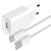 Jaym Pack De Charge Chargeur Secteur Usb-a 2.4a Avec Câble Usb-a Vers Usb-c 1.5m Blanc