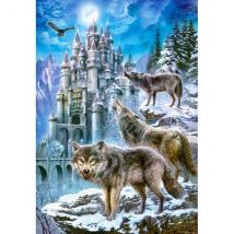 Puzzle Nuit D'Hiver 3 Loups Et Le Chateau - 1500 Pieces Collection Paysage De Montagnes - Castorland