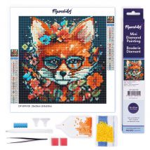 Mini Diamond Painting Broderie Diamant Figured’art 25x25cm Toile Entière Roulée Avec Diamants Ronds - Renard Fantaisie Et Fleurs - Figured'Art
