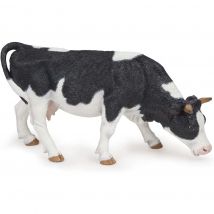Figurine Vache Noire Et Blanche Broutant - Papo