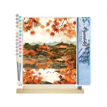 Peinture Par Numéro Figured'art - Temple Japonais Au Bord Du Lac En Automne - Kit De Loisir Créatif Diy Numéro D'Art Complet - 40x50cm Toile Roulée +
