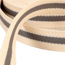 Bobine 20m Sangle 3 Bandes Fil Métal Coton 30mm Gris Rose - My mercerie