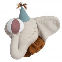 Trophée Mural Enfant En Lin, Éléphant De Cirque Beige - Sevira Kids